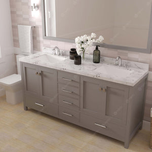 Virtu USA Caroline Avenue 72" Double Bath Vanity with White Quartz Top and Square Sinks with Polished Chrome Faucets with Matching Mirror