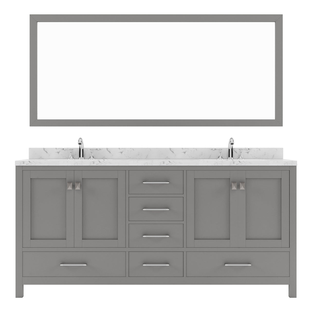 Virtu USA Caroline Avenue 72" Double Bath Vanity with White Quartz Top and Square Sinks with Matching Mirror - Luxe Bathroom Vanities