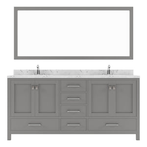 Virtu USA Caroline Avenue 72" Double Bath Vanity with White Quartz Top and Square Sinks with Brushed Nickel Faucets with Matching Mirror - Luxe Bathroom Vanities