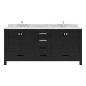 Virtu USA Caroline Avenue 72" Double Bath Vanity with White Quartz Top and Square Sinks with Polished Chrome Faucets with Matching Mirror