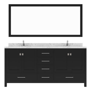 Virtu USA Caroline Avenue 72" Double Bath Vanity with White Quartz Top and Square Sinks with Polished Chrome Faucets with Matching Mirror - Luxe Bathroom Vanities
