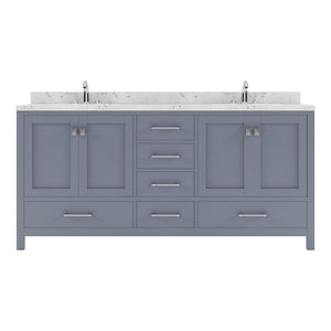 Virtu USA Caroline Avenue 72" Double Bath Vanity with White Quartz Top and Square Sinks with Polished Chrome Faucets with Matching Mirror