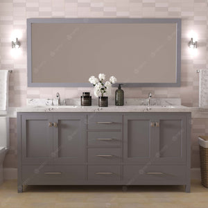 Virtu USA Caroline Avenue 72" Double Bath Vanity with White Quartz Top and Square Sinks with Brushed Nickel Faucets with Matching Mirror