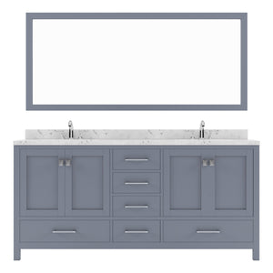 Virtu USA Caroline Avenue 72" Double Bath Vanity with White Quartz Top and Square Sinks with Polished Chrome Faucets with Matching Mirror - Luxe Bathroom Vanities