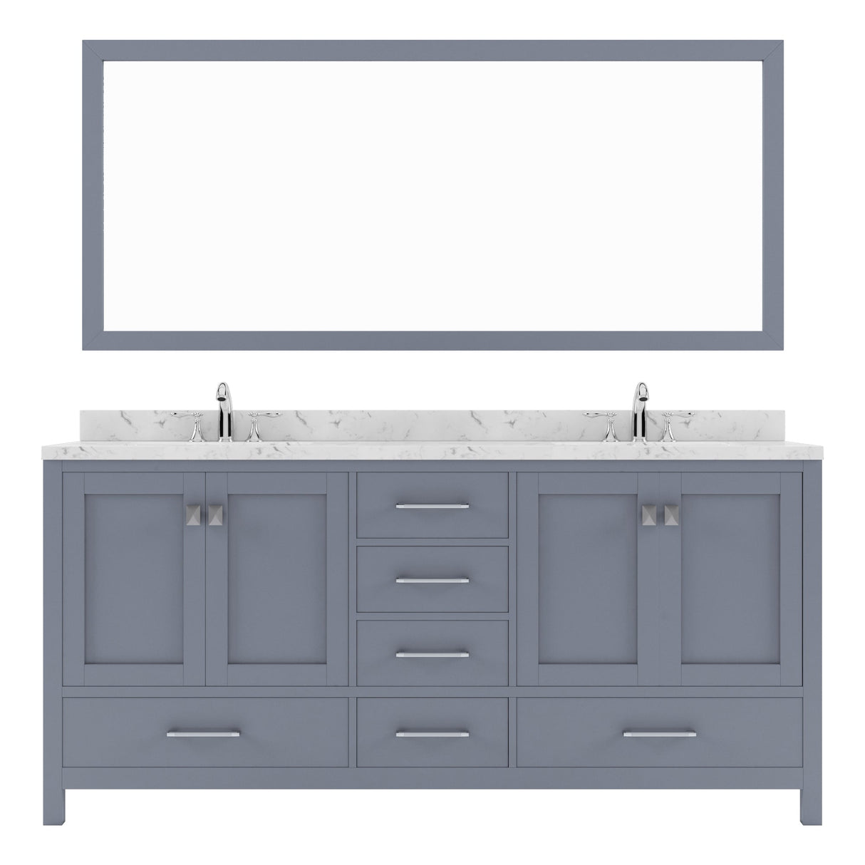 Virtu USA Caroline Avenue 72" Double Bath Vanity with White Quartz Top and Square Sinks with Brushed Nickel Faucets with Matching Mirror - Luxe Bathroom Vanities