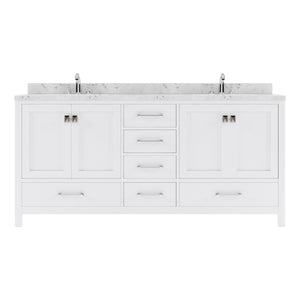 Virtu USA Caroline Avenue 72" Double Bath Vanity with White Quartz Top and Square Sinks with Polished Chrome Faucets with Matching Mirror