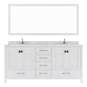 Virtu USA Caroline Avenue 72" Double Bath Vanity with White Quartz Top and Square Sinks with Polished Chrome Faucets with Matching Mirror - Luxe Bathroom Vanities