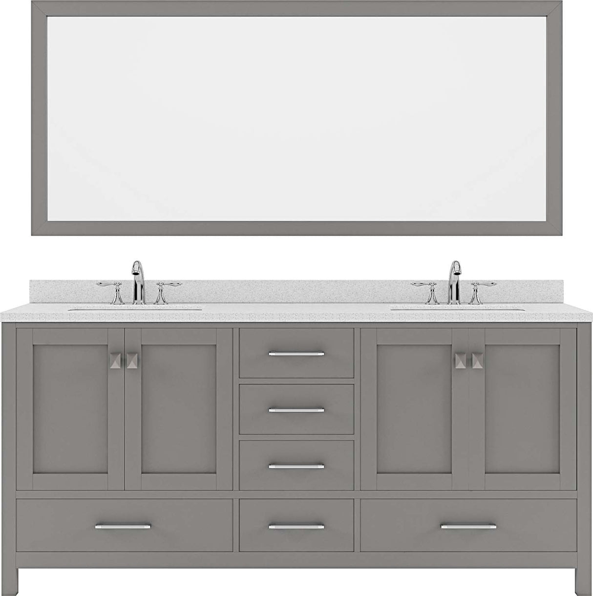 Virtu USA Caroline Avenue 72" Double Bath Vanity with Dazzle White Top and Round Sink with Brushed Nickel Faucet and Mirror - Luxe Bathroom Vanities Luxury Bathroom Fixtures Bathroom Furniture