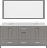 Virtu USA Caroline Avenue 72" Double Bath Vanity with Dazzle White Top and Round Sink with Brushed Nickel Faucet and Mirror - Luxe Bathroom Vanities Luxury Bathroom Fixtures Bathroom Furniture