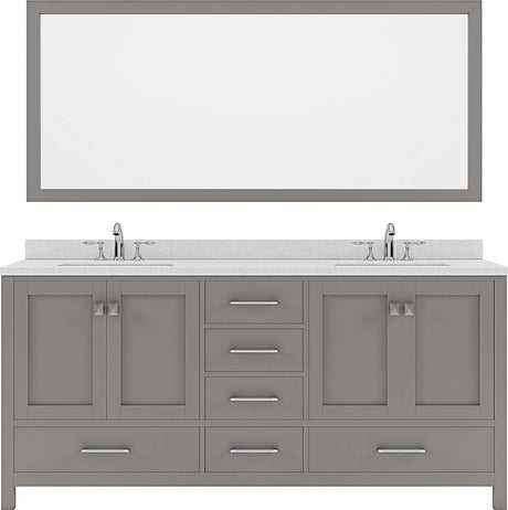 Virtu USA Caroline Avenue 72" Double Bath Vanity with Dazzle White Top and Round Sink with Polished Chrome Faucet and Mirror - Luxe Bathroom Vanities