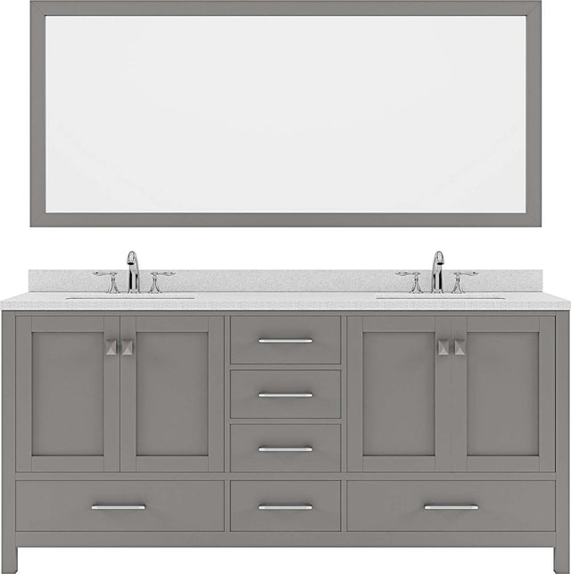 Virtu USA Caroline Avenue 72" Double Bath Vanity with Dazzle White Top and Round Sink with Polished Chrome Faucet and Mirror - Luxe Bathroom Vanities