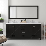 Virtu USA Caroline Avenue 72" Double Bath Vanity with Dazzle White Quartz Top and Round Sinks with Brushed Nickel Faucets with Matching Mirror