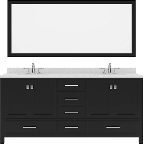 Virtu USA Caroline Avenue 72" Double Bath Vanity with Dazzle White Top and Round Sink with Polished Chrome Faucet and Mirror - Luxe Bathroom Vanities Luxury Bathroom Fixtures Bathroom Furniture