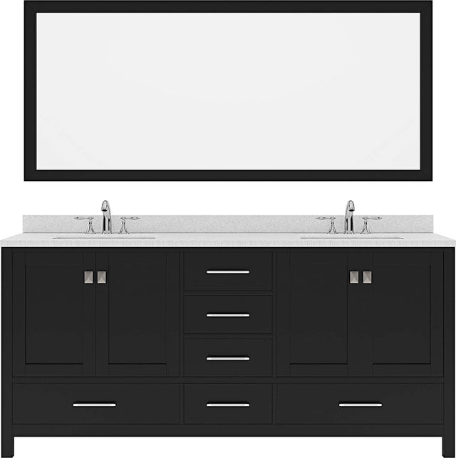 Virtu USA Caroline Avenue 72" Double Bath Vanity with Dazzle White Top and Round Sink with Polished Chrome Faucet and Mirror - Luxe Bathroom Vanities Luxury Bathroom Fixtures Bathroom Furniture