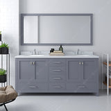 Virtu USA Caroline Avenue 72" Double Bath Vanity with Dazzle White Quartz Top and Round Sinks with Brushed Nickel Faucets with Matching Mirror