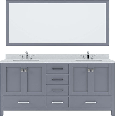 Virtu USA Caroline Avenue 72" Double Bath Vanity with Dazzle White Top and Round Sink with Polished Chrome Faucet and Mirror - Luxe Bathroom Vanities Luxury Bathroom Fixtures Bathroom Furniture