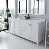 Virtu USA Caroline Avenue 72" Double Bath Vanity with Dazzle White Quartz Top and Round Sinks with Brushed Nickel Faucets with Matching Mirror