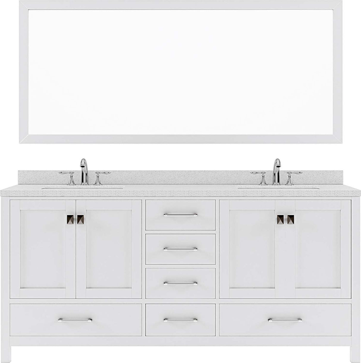 Virtu USA Caroline Avenue 72" Double Bath Vanity with Dazzle White Top and Round Sink with Brushed Nickel Faucet and Mirror - Luxe Bathroom Vanities