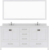 Virtu USA Caroline Avenue 72" Double Bath Vanity with Dazzle White Top and Round Sink with Brushed Nickel Faucet and Mirror - Luxe Bathroom Vanities