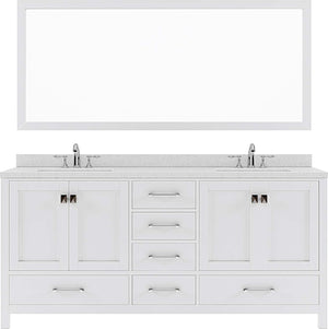 Virtu USA Caroline Avenue 72" Double Bath Vanity with Dazzle White Top and Round Sink with Brushed Nickel Faucet and Mirror - Luxe Bathroom Vanities