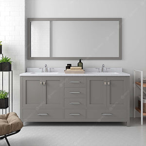 Virtu USA Caroline Avenue 72" Double Bath Vanity with Dazzle White Quartz Top and Square Sinks with Brushed Nickel Faucets with Matching Mirror