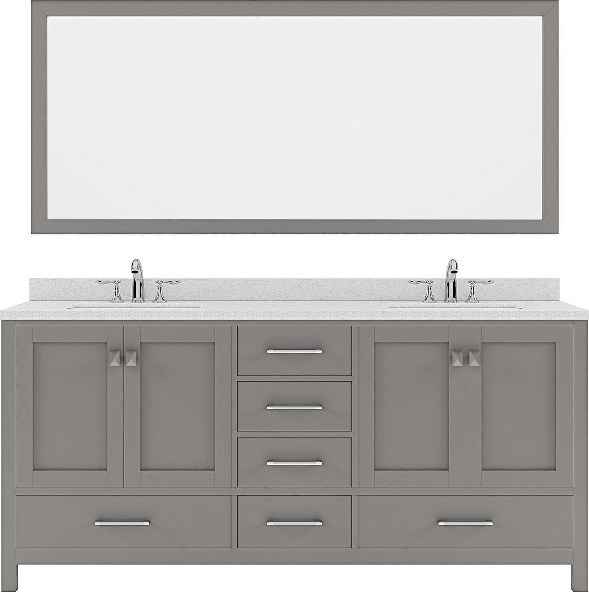 Virtu USA Caroline Avenue 72" Double Bath Vanity with Dazzle White Top and Square Sink with Brushed Nickel Faucet and Mirror - Luxe Bathroom Vanities Luxury Bathroom Fixtures Bathroom Furniture