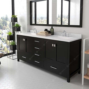 Virtu USA Caroline Avenue 72" Double Bath Vanity with Dazzle White Quartz Top and Square Sinks with Brushed Nickel Faucets with Matching Mirror