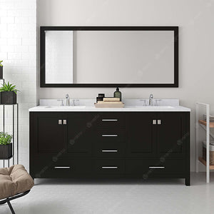 Virtu USA Caroline Avenue 72" Double Bath Vanity with Dazzle White Quartz Top and Square Sinks with Polished Chrome Faucets with Matching Mirror