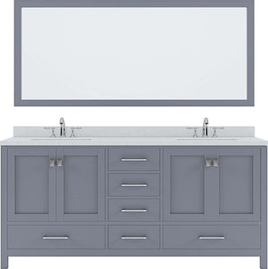 Virtu USA Caroline Avenue 72" Double Bath Vanity with Dazzle White Top and Square Sink with Polished Chrome Faucet and Mirror - Luxe Bathroom Vanities