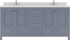 Virtu USA Caroline Avenue 72" Double Bath Vanity with Dazzle White Quartz Top and Square Sinks with Brushed Nickel Faucets with Matching Mirror