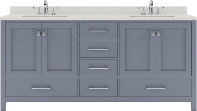 Virtu USA Caroline Avenue 72" Double Bath Vanity with Dazzle White Quartz Top and Square Sinks with Brushed Nickel Faucets with Matching Mirror