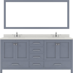 Virtu USA Caroline Avenue 72" Double Bath Vanity in White with White Quartz Top and Square Sinks with Brushed Nickel Faucets with Matching Mirror - Luxe Bathroom Vanities