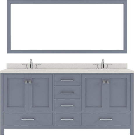 Virtu USA Caroline Avenue 72" Double Bath Vanity in White with White Quartz Top and Square Sinks with Brushed Nickel Faucets with Matching Mirror - Luxe Bathroom Vanities