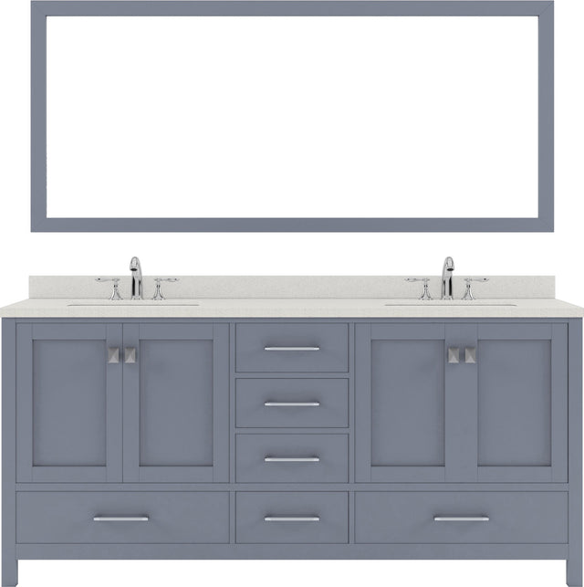 Virtu USA Caroline Avenue 72" Double Bath Vanity in White with White Quartz Top and Square Sinks with Brushed Nickel Faucets with Matching Mirror - Luxe Bathroom Vanities