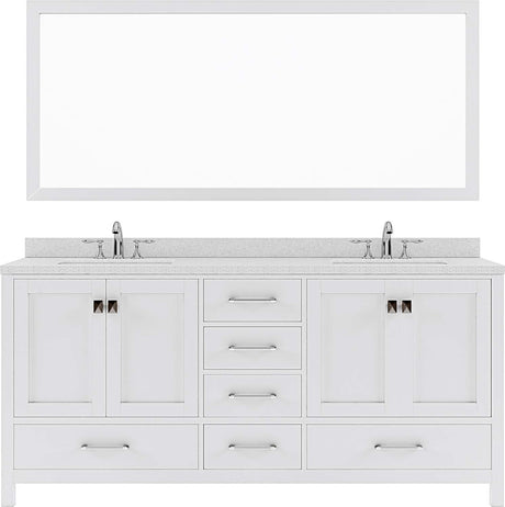 Virtu USA Caroline Avenue 72" Double Bath Vanity with Dazzle White Top and Round Sink with Polished Chrome Faucet and Mirror - Luxe Bathroom Vanities Luxury Bathroom Fixtures Bathroom Furniture