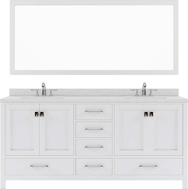 Virtu USA Caroline Avenue 72" Double Bath Vanity with Dazzle White Top and Round Sink with Polished Chrome Faucet and Mirror - Luxe Bathroom Vanities Luxury Bathroom Fixtures Bathroom Furniture