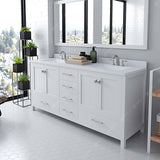 Virtu USA Caroline Avenue 72" Double Bath Vanity with Dazzle White Quartz Top and Square Sinks with Matching Mirror