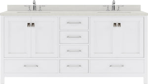 Virtu USA Caroline Avenue 72" Double Bath Vanity with Dazzle White Quartz Top and Square Sinks with Polished Chrome Faucets with Matching Mirror