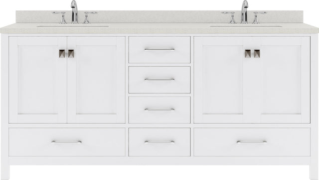 Virtu USA Caroline Avenue 72" Double Bath Vanity with Dazzle White Quartz Top and Square Sinks with Polished Chrome Faucets with Matching Mirror