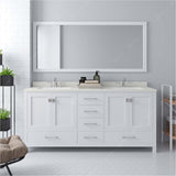 Virtu USA Caroline Avenue 72" Double Bath Vanity with Dazzle White Quartz Top and Square Sinks with Brushed Nickel Faucets with Matching Mirror