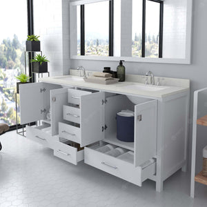 Virtu USA Caroline Avenue 72" Double Bath Vanity with Dazzle White Quartz Top and Square Sinks with Polished Chrome Faucets with Matching Mirror