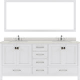 Virtu USA Caroline Avenue 72" Double Bath Vanity in White with White Quartz Top and Square Sinks with Brushed Nickel Faucets with Matching Mirror - Luxe Bathroom Vanities