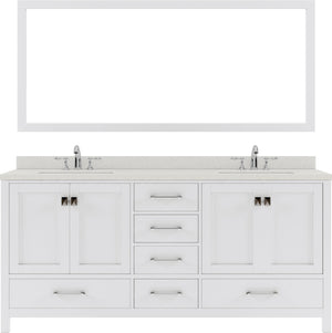 Virtu USA Caroline Avenue 72" Double Bath Vanity in White with White Quartz Top and Square Sinks with Brushed Nickel Faucets with Matching Mirror - Luxe Bathroom Vanities