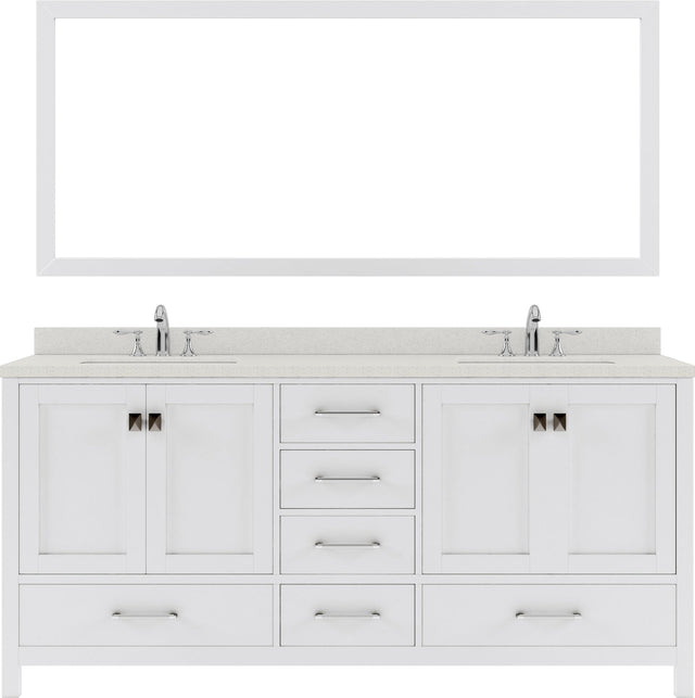 Virtu USA Caroline Avenue 72" Double Bath Vanity in White with White Quartz Top and Square Sinks with Brushed Nickel Faucets with Matching Mirror - Luxe Bathroom Vanities