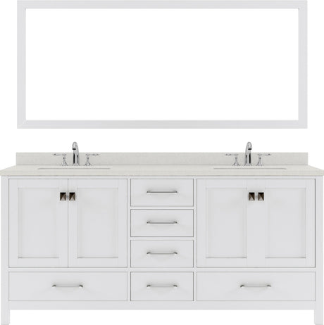 Virtu USA Caroline Avenue 72" Double Bath Vanity in White with White Quartz Top and Square Sinks with Polished Chrome Faucets with Matching Mirror - Luxe Bathroom Vanities