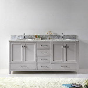 Virtu USA Caroline Avenue 72" Double Bath Vanity with White Marble Top and Round Sinks