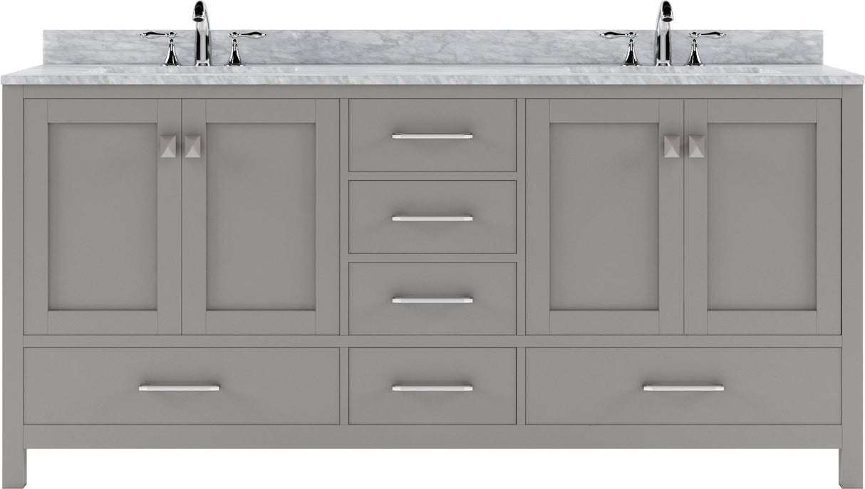 Virtu USA Caroline Avenue 72" Double Bath Vanity with White Marble Top and Round Sinks with Matching Mirror