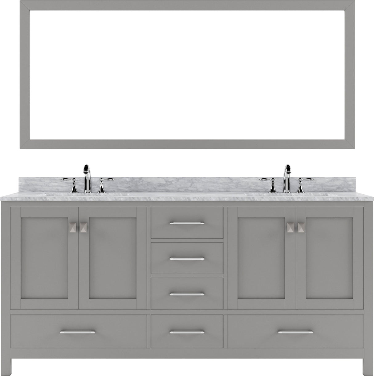 Virtu USA Caroline Avenue 72" Double Bath Vanity in White with White Marble Top and Round Sinks with Matching Mirror - Luxe Bathroom Vanities