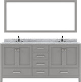 Virtu USA Caroline Avenue 72" Double Bath Vanity in White with White Marble Top and Round Sinks with Matching Mirror - Luxe Bathroom Vanities