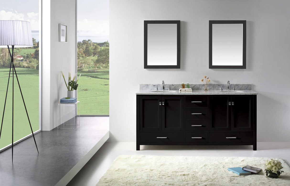 Virtu USA Caroline Avenue 72" Double Bath Vanity with White Marble Top and Round Sinks with Matching Mirrors